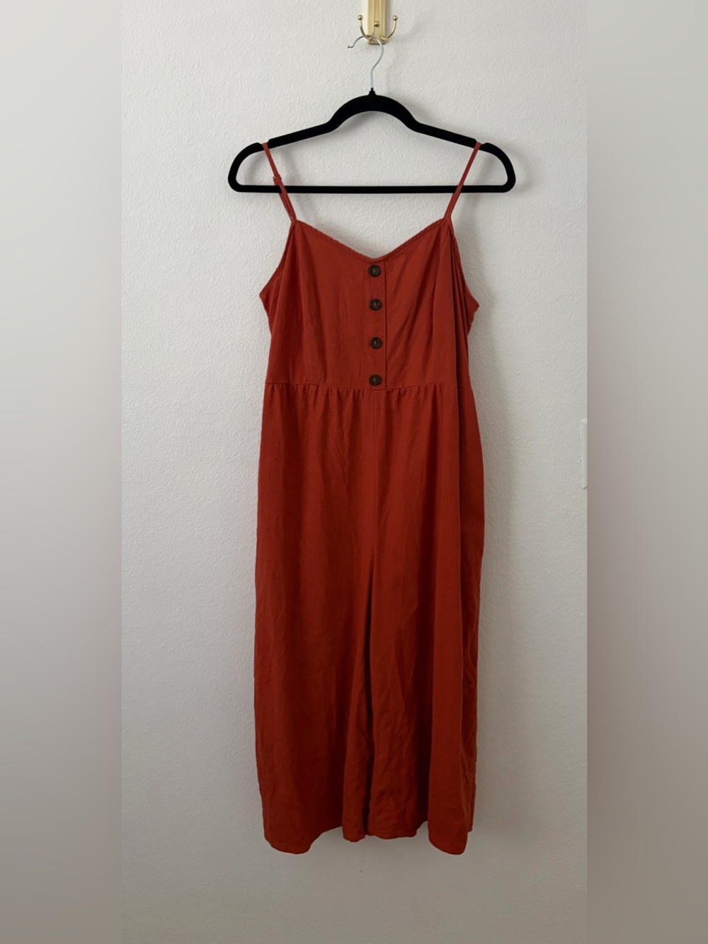 Women’s Linen, Rust Button-Front Spaghetti Strap Jumpsuit SZ XL